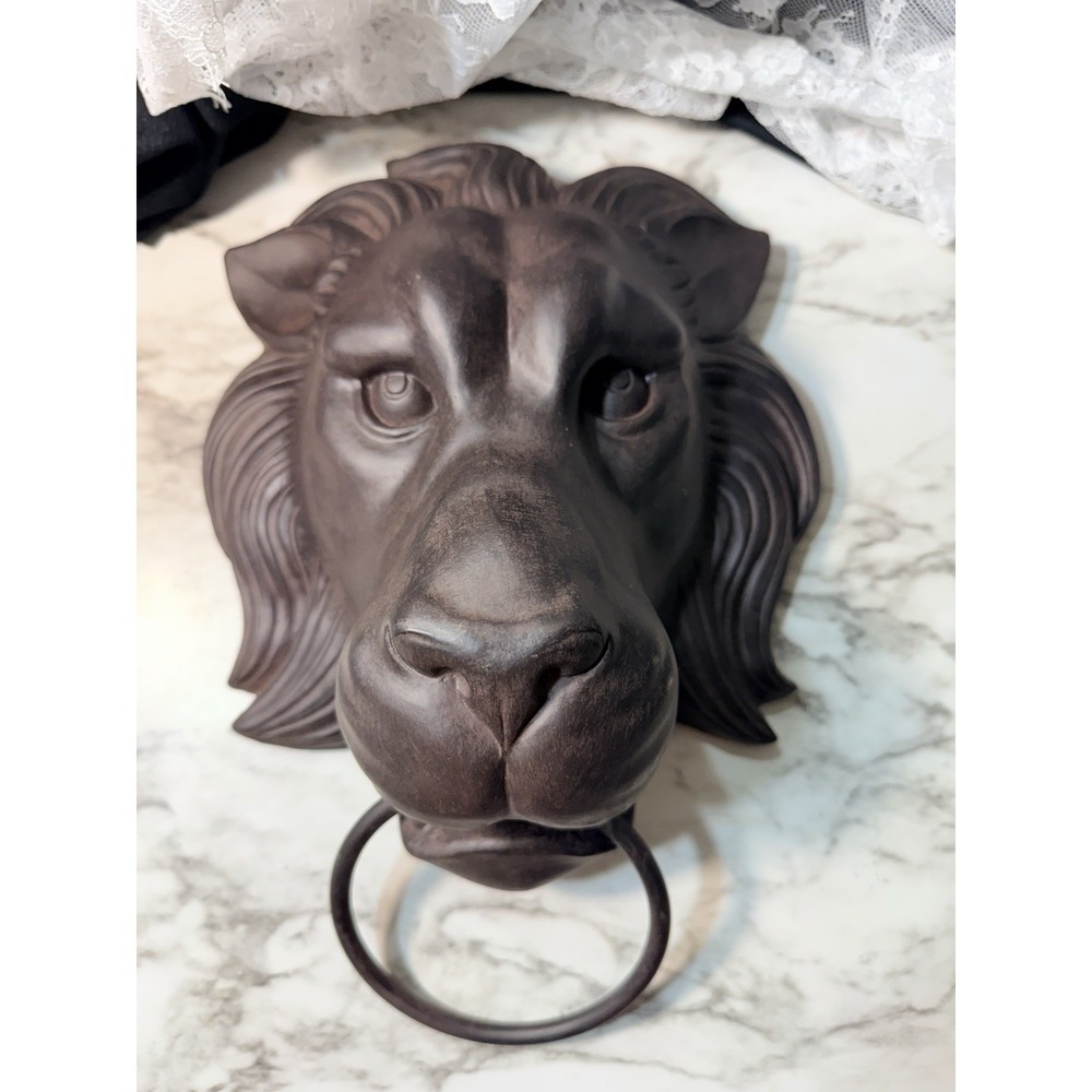 13" Lion Head 3D Wall Mounted Faux Door Knocker Towel Holder Cast Resin (2974) - Picture 2 of 9